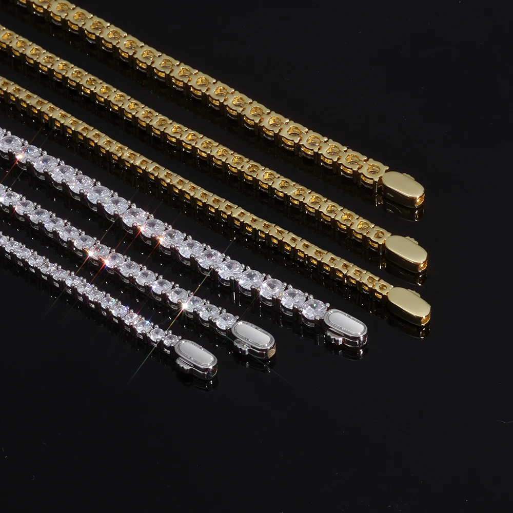 New Style Iced Out Bling Tennis Bracelet 3/4/5MM Cubic Zirconia 18K Gold Plated Spring Buckle Hip Hop Jewelry for Men Women