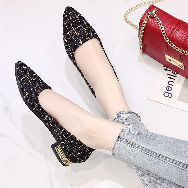 New Fashion Flats Shoes Women 3cm Heel Non-slip Flats Slip on Black Pointed Toe Casual Comfortbal Size 35-42 Lazy Casual Shoes