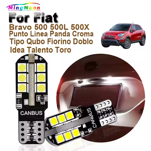 2Pcs T10 For Fiat Bravo 500 500L 500X Punto Panda Croma Tipo Qubo Fiorino Doblo Idea Linea Talento Toro LED License Plate Lights