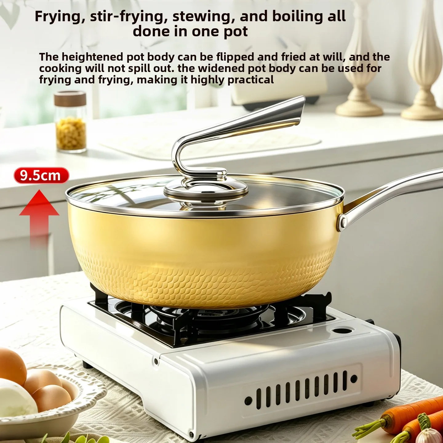 Pure Titanium Flat Bottom Wok Uncoated Non-Stick  Multifunctional Deepening Wok