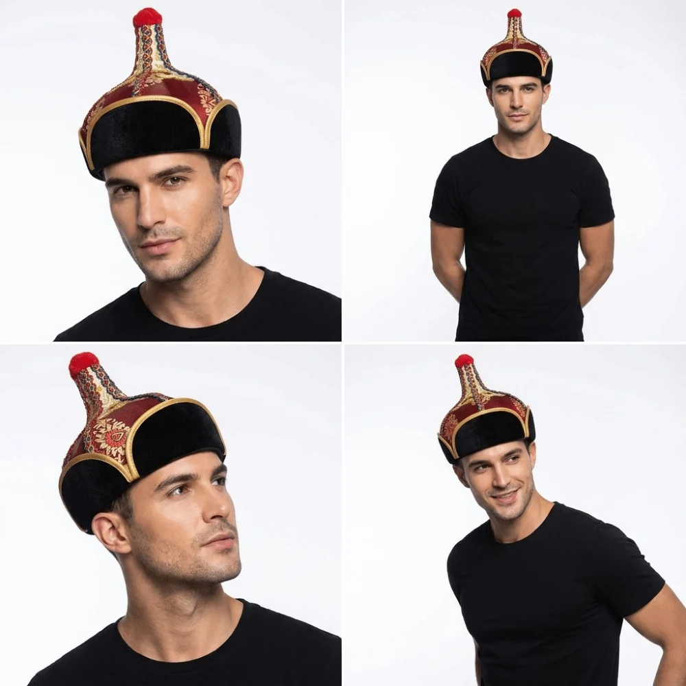 Golden and Blue Pointed Dance Hat Stable Pointed Shape Lightweight Texture Performance Hat Comfortable Wearing Neat Stitching