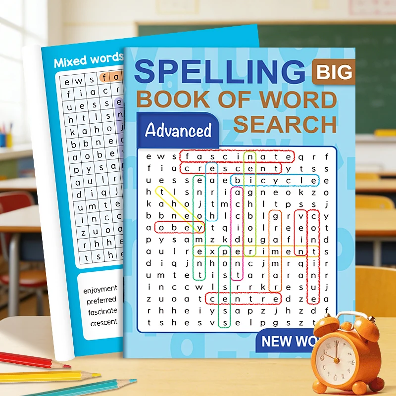 A 32-Page Paper Study Book with over 300 Common Words, Including Word Search Games, Suitable for Learning Activities, Educational Supplies for Home Use, and Christmas Gifts