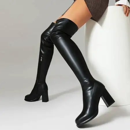 Elastic Silver Leather Side Zip Over The Knee Boots 8.5cm High Heels Pointed Steel Pole Dance Bar Thigh Boots 35-45 Women\'s Shoe