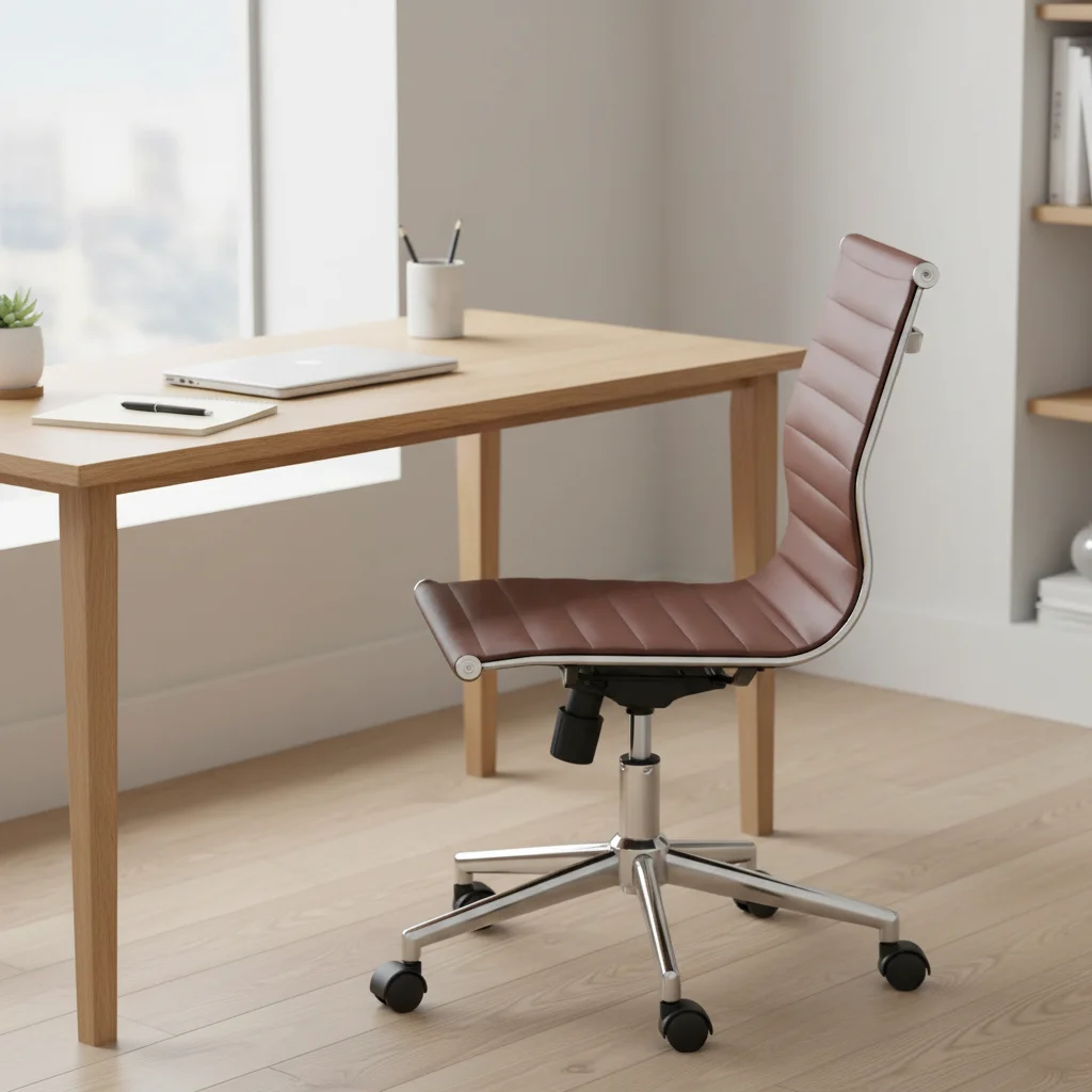 PU leather swivel chair low back office chair steel wheel armless adjustable chair