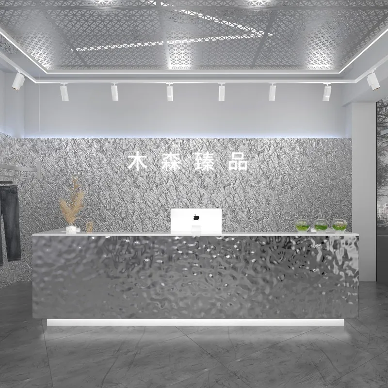 Modern Simple Reception Desks Nordic Stainless Steel Outfit Shop Beauty Salon Counter Center Atril Furniture Receptionsdisk FYRD