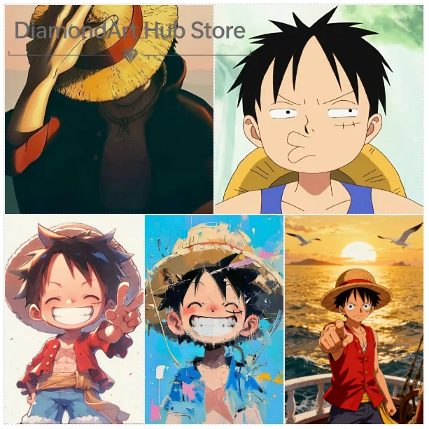 One Piece Anime 5 Styles Luffy Different Expressions & Art 5D Diamond Painting DIY Handmade Home Wall Decor Gift