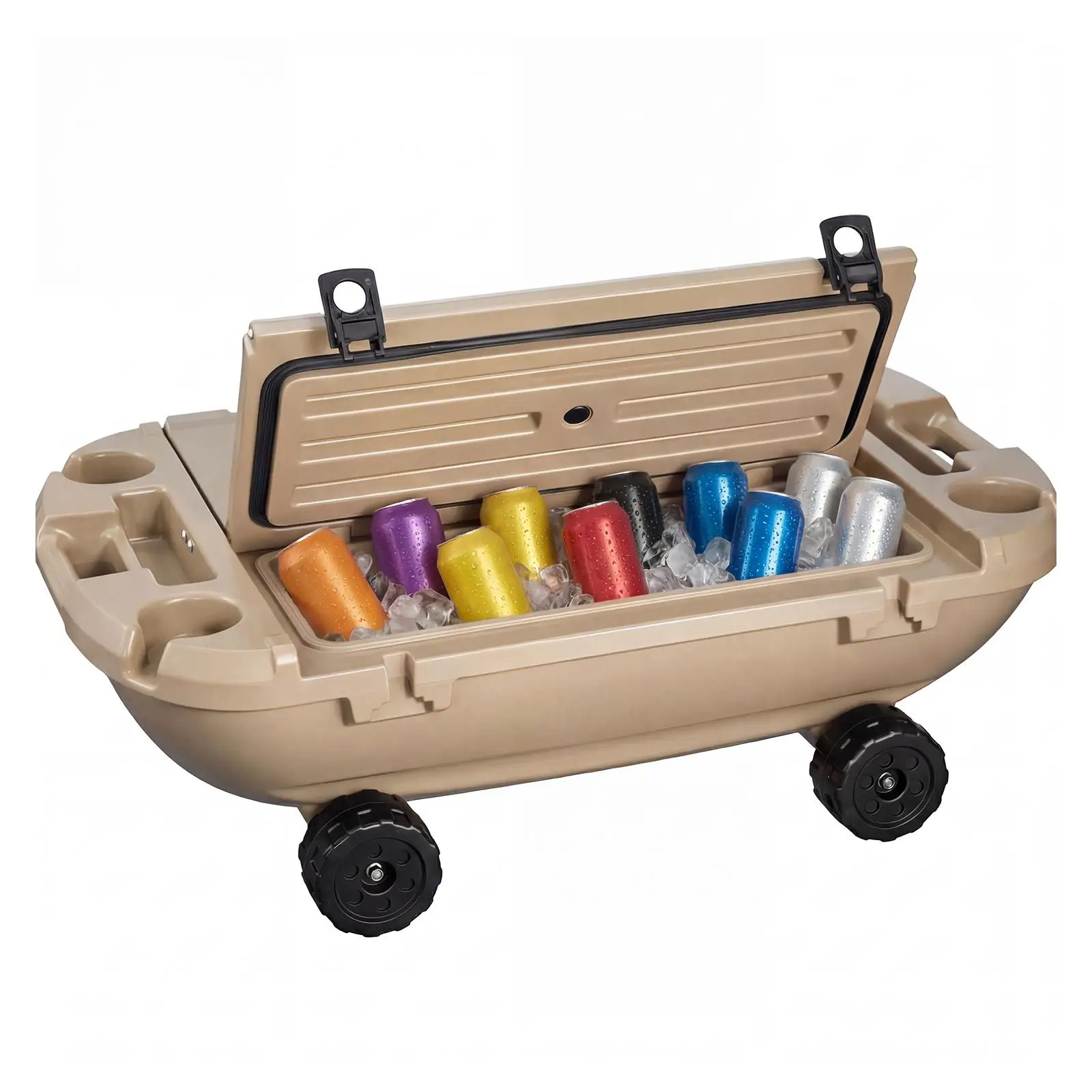 40 QT Floating Ice Chest Cooler with Wheels and Tow Rope, Orange LLDPE Amphibious Drink Cooler for Lake River Pool Beach Kayak view 3