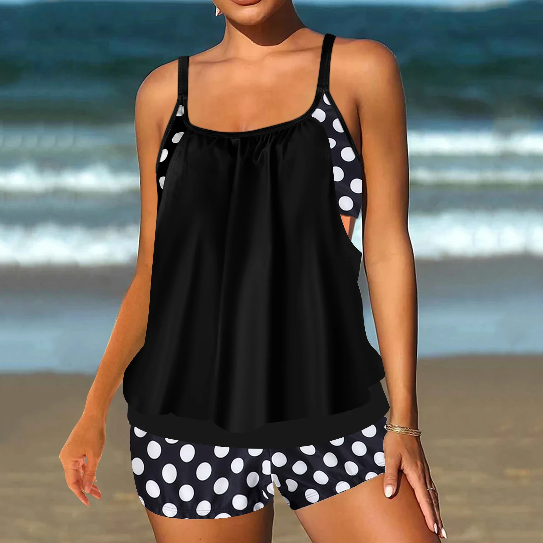 Set tankini con scollo a V con stampa floreale, costume da bagno bikini sexy estivo in due pezzi, costumi da bagno e abbigliamento da donna, costumi da bagno alla moda