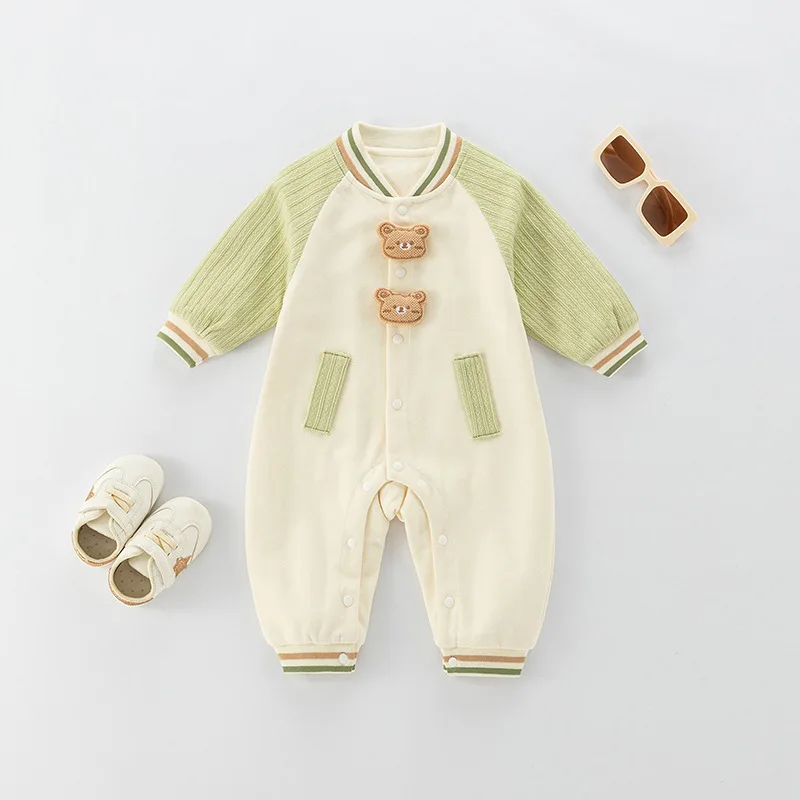 Infant Boys Bodysuit Spring Autumn Raglan Sleeve 3D Bear Striped Baby Boys Romper Cotton 100% Cotton Newborn Boys Jumpsuit