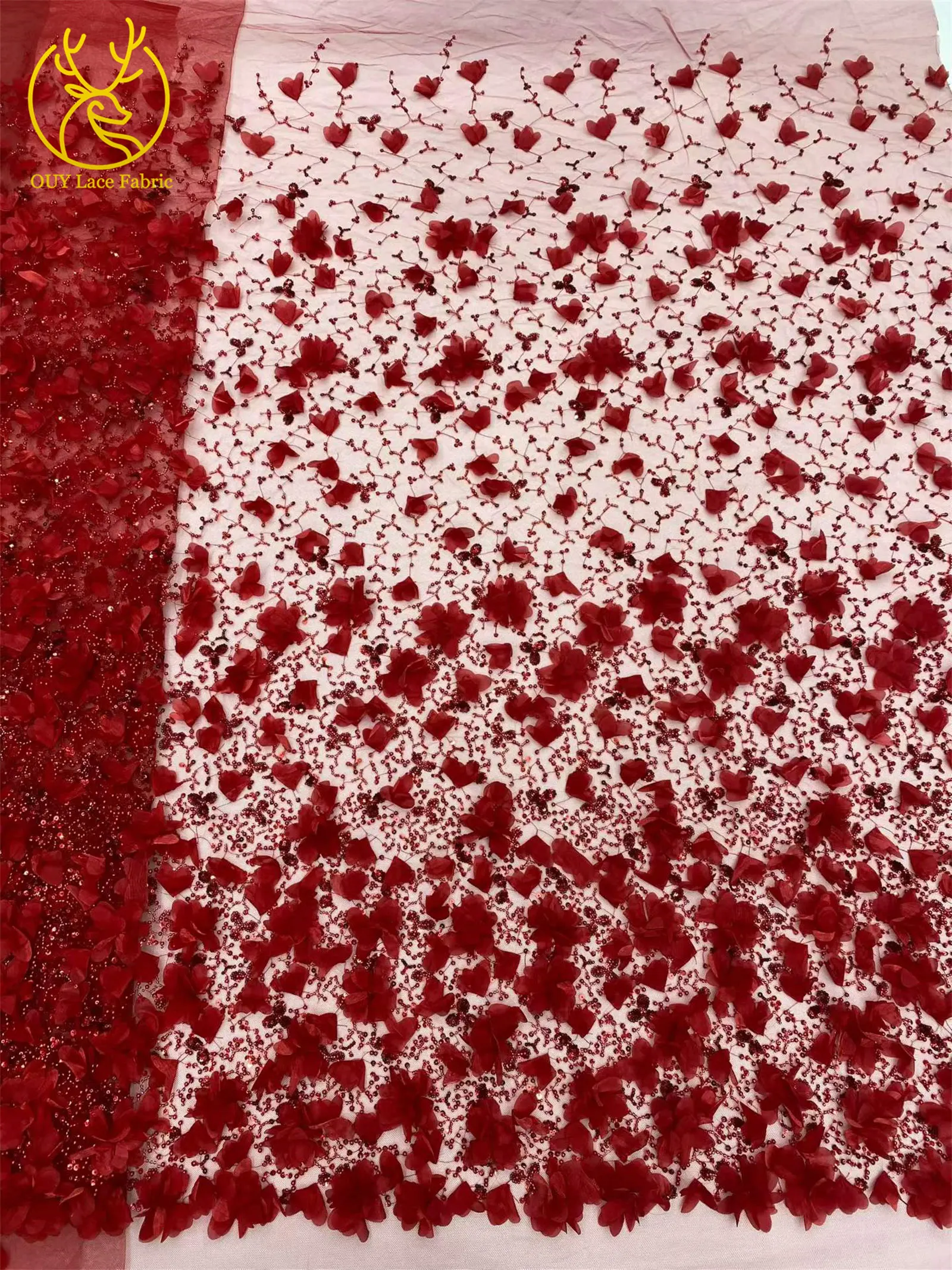 Afrikanischer Perlen-Pailletten-Spitzenstoff 2026 Schwarz 3D-Blumenstickerei Afrikanischer Spitzenstoff für Hochzeitskleid-Dekoration und Näharbeiten – Detail 12