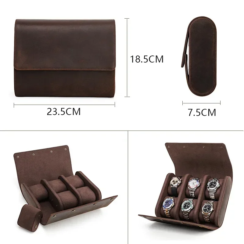 Storage Box Crazy Horse Skin Watch Box, 6-piece Handmade Creative Watch Box, Outdoor Travel Watch Storage Box
