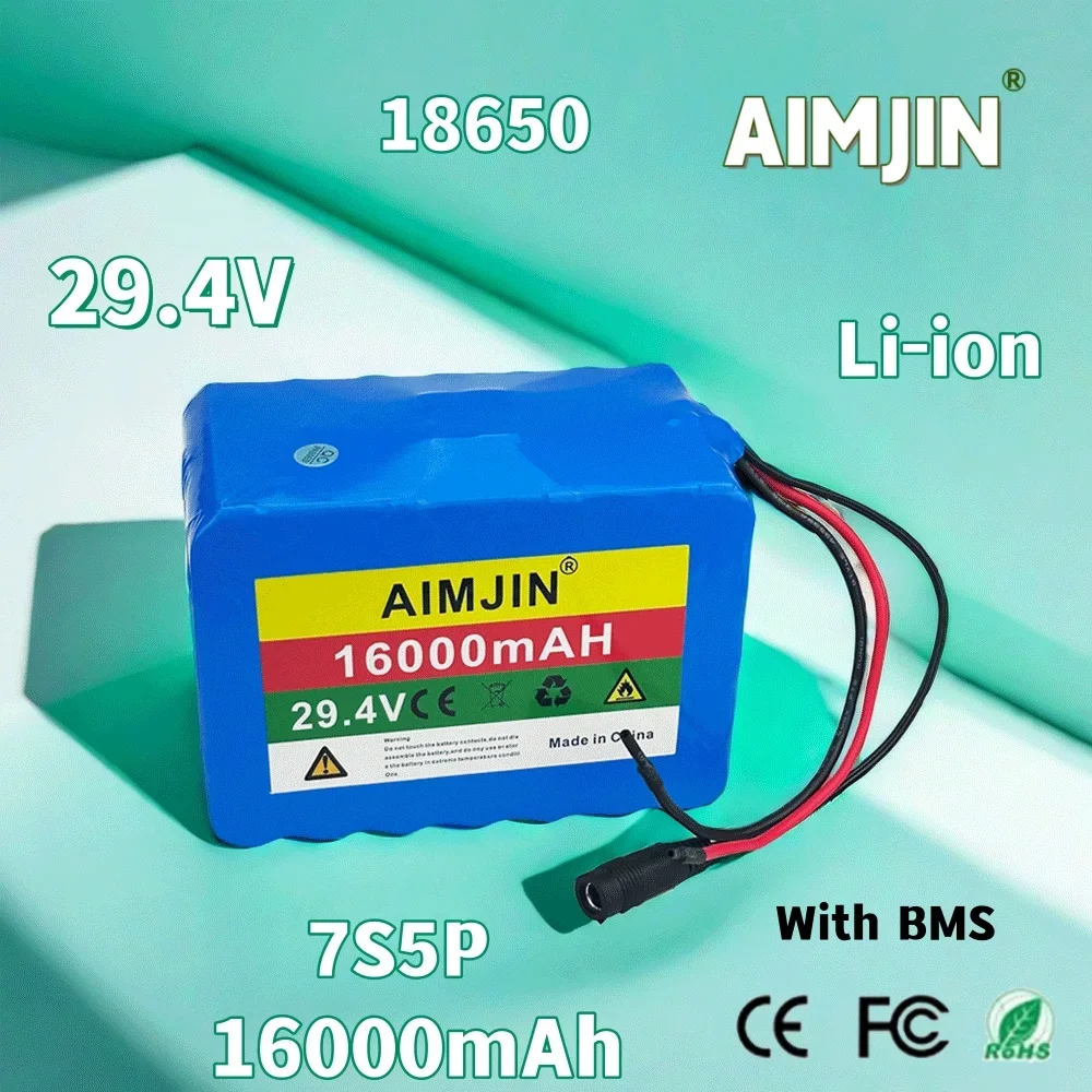 

18650 7S5P 29.4V 16000mAh Li-Ion Rechargeable Battery Pack , for Scooter Toy Car LED Sound Vacuum Cleaner Light Belt BMS