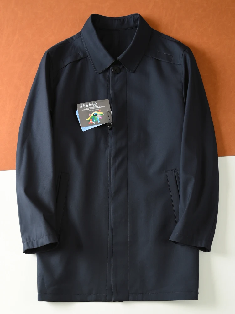 

Men's Mid-Length Coat Collar Busin Casual Autumn Winter Faion Ci Sle Single Button Fastening Stand Fit Windbreaker