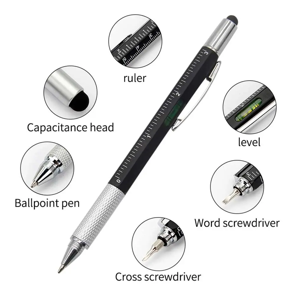 6 in 1 Capaciative pen Level Meter With Scale Gadget Replacement refill Cross Screwdriver Flat-blade Screwdriver Ballpoint Pen