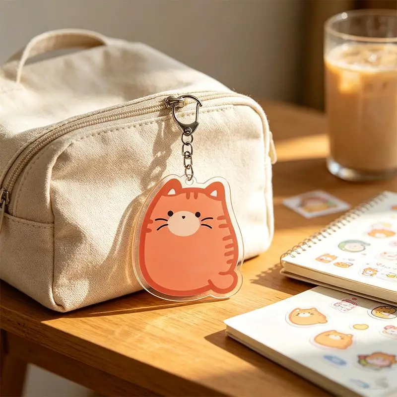 Adorable Cat Acrylic Keychain Smooth Edge Lightweight Pendant for Friends Birthday Gift Bag Car Key Ring Accessories