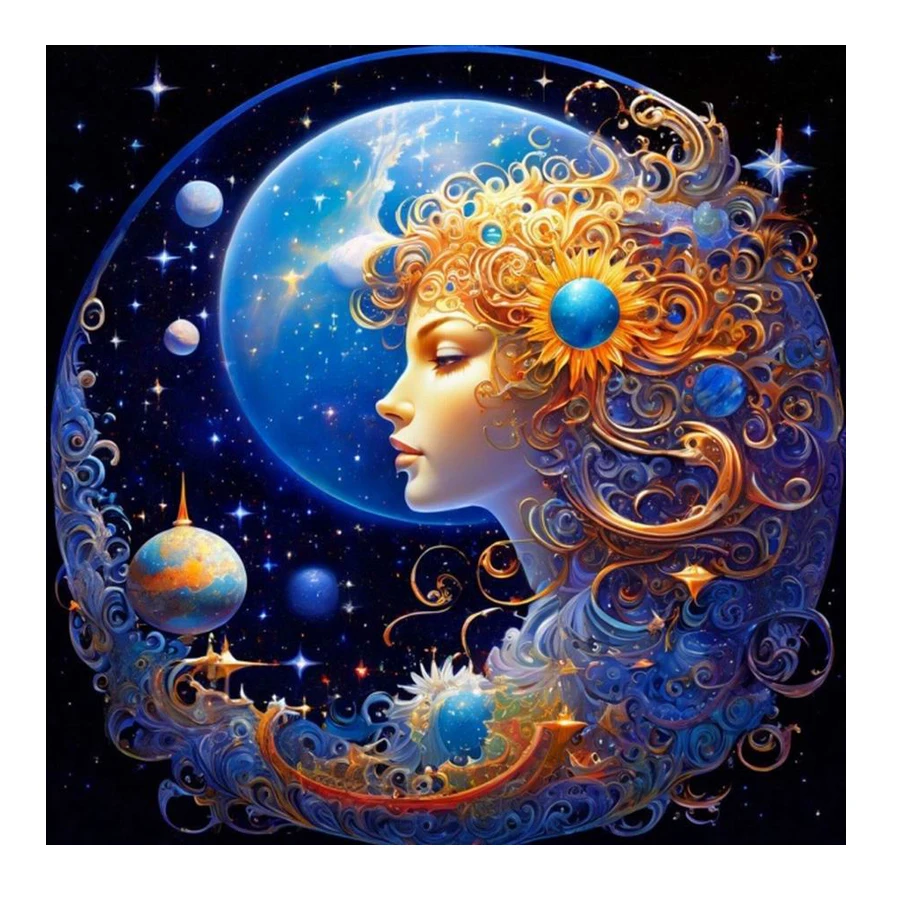 Fullcang Diy Diamond Painting New Elegant Goddess Full Rhinestone Art Mosaic Embroidery Fantasy Planet Woman Picture Wall Decor