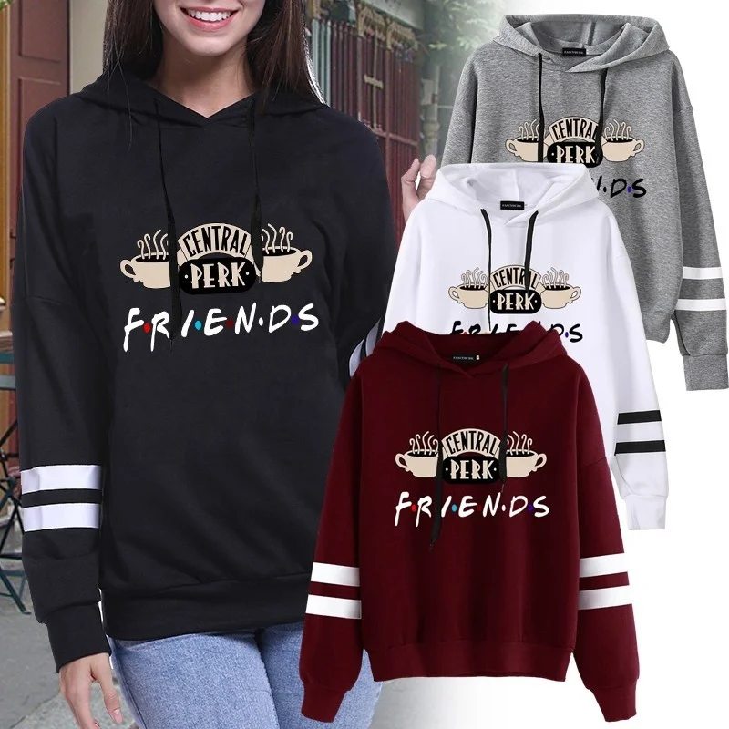 Kadın arkadaşlar TV Show kapşonlu Sweatshirt sevimli kahve baskı Hoodies kadın sonbahar kış rahat kazak Hoodies