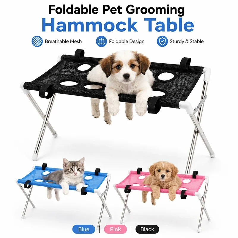 Portable Pet Grooming Bath Suspended Bed Frame With Brackets Breathable Washable Mesh Foldable Storage Pet Bath Drying Rack