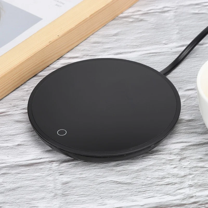 حصيرة كوب تسخين كهربائية مقاومة للماء تعمل باللمس، وسادة دافئة للقهوة والشاي والحليب باللون الأسود