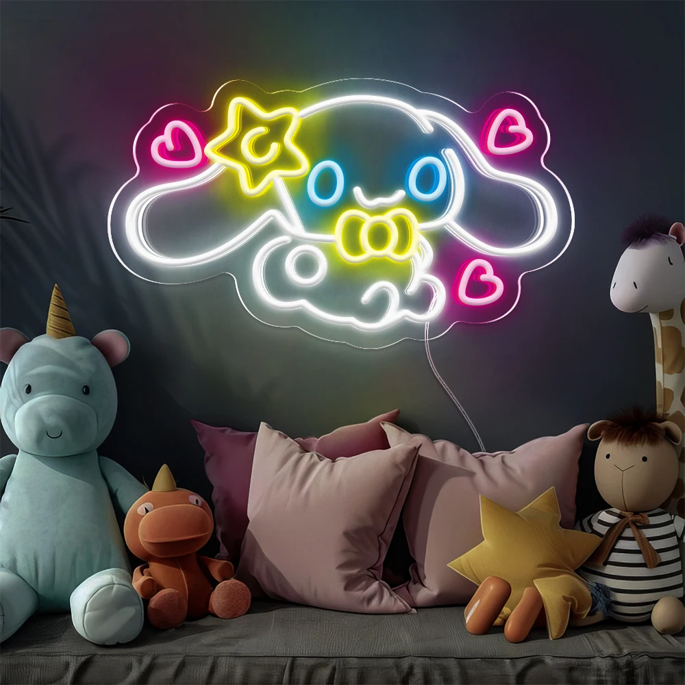 Cinnamoroll lampu LED Sanrio Neon tanda lampu dinding Neon dekorasi ruangan Anime lucu untuk hadiah imut untuk anak perempuan dekorasi kamar daya USB