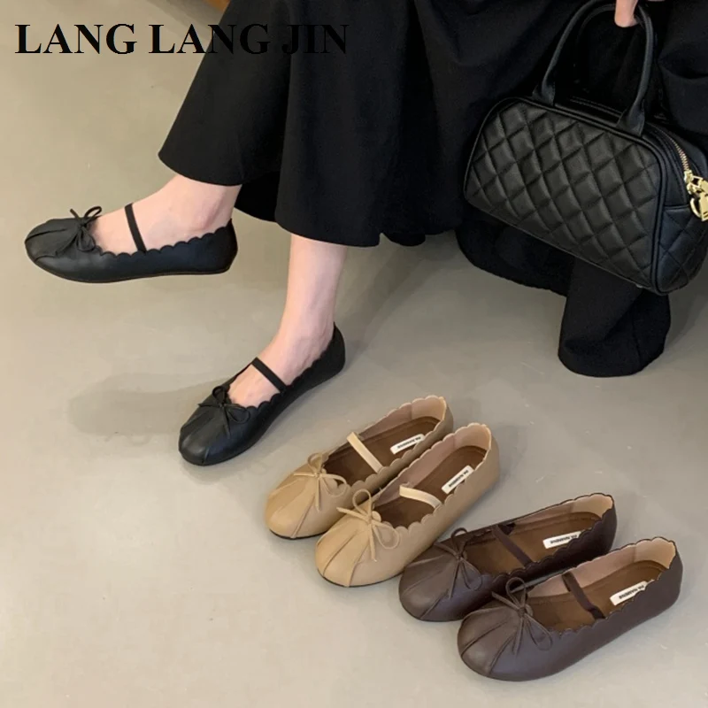 

Bow Knot Flats Shoes Women Ballerina Fashion Brand Designer 2026 Spring Ballet Shallow Mary Janes French Round Toe Sneaker Mujer