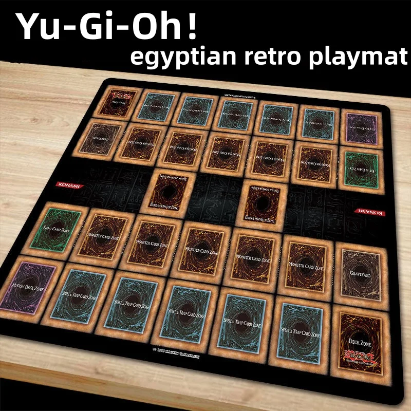 600x600mm Yu-Gi-Oh! Egyptian Retro Double Trading Card Playmat 2mm Seam Edge Single Duel Plate Rubber Board Game Card Mat Gift