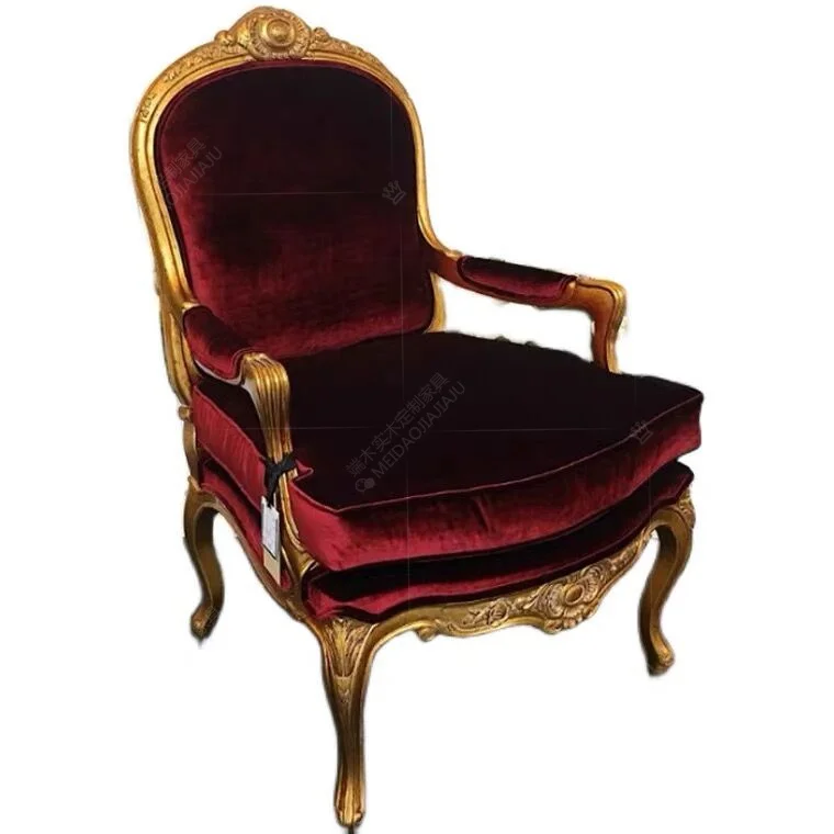 كرسي أريكة فردي فاخر من الخشب الصلب، كرسي أريكة مريح للاستوديو الذهبي الأوروبي والأمريكي #5