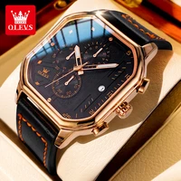 OLEVS-Reloj de pulsera de cuarzo para hombre, cronógrafo cuadrado, resistente al agua, correa de cuero luminosa, Original, tendencia, 9950