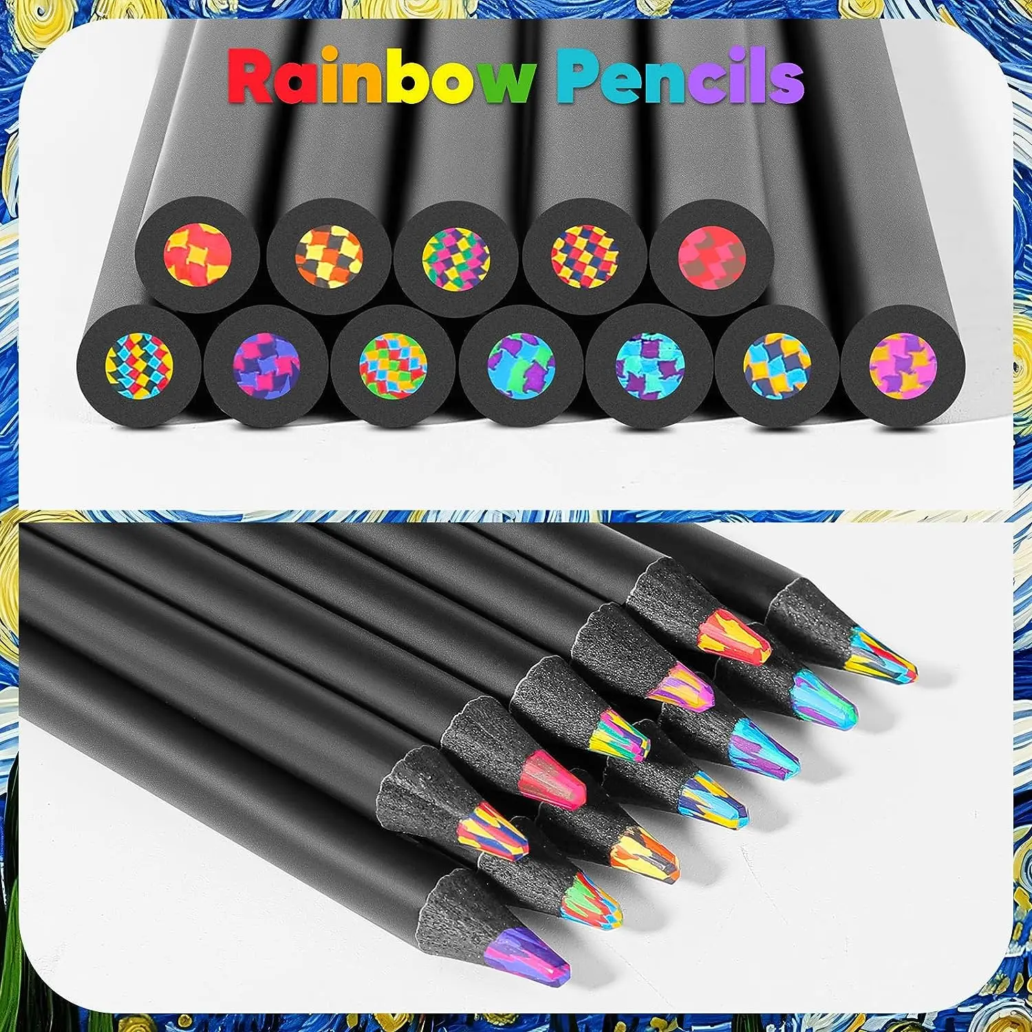 Crayons arc-en-ciel pour adultes, kit de dessin mignon, crayons de couleur esthétiques, crayons amusants rafraîchissants, 12 documents