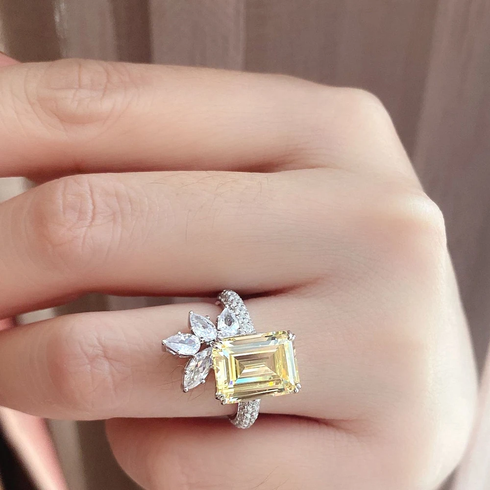 Huitan New Arrival luksusowe damskie pierścionki z cyrkoniami Bling kwadrat geometryczny żółty pierścień CZ wesele estetyczna biżuteria damska — zdjęcie 6