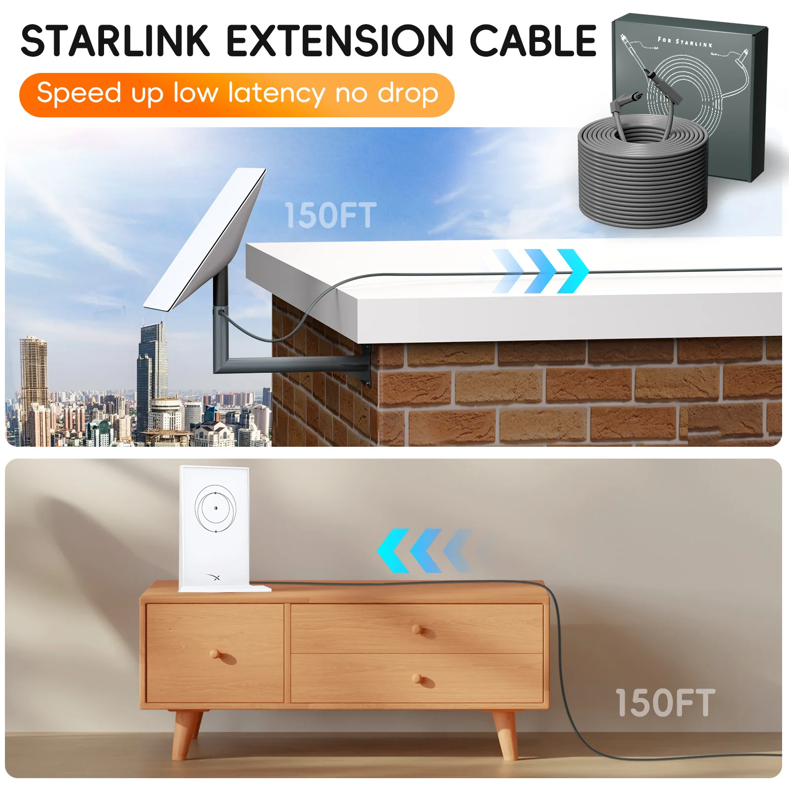 Imagem -03 - Starlink-cabo de Substituição Multifuncional para v2 Cabo Starlink Fino Acabamento Estável Conexão Ininterrupta 2m 10m