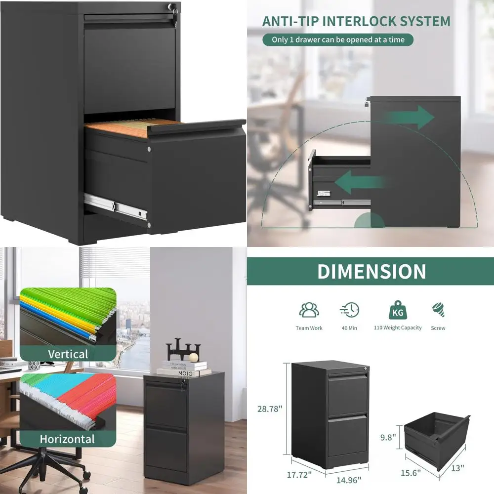 

Металлический вертикальный шкаф для документов с 2 ящиками для домашнего офиса, сверхпрочный, для файлов формата Letter, Legal, A4, F4, требуется сборка