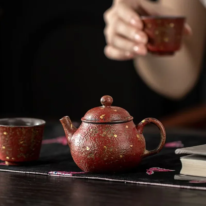 130ML Manshanhong Sprinkling Gold Mansheng Pot Retro Ceramic Anti-scalding Handheld Pot Household Kung Fu Tea Set Filter Kettle