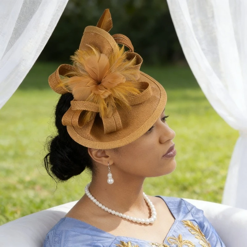 

Bridal Headband with Linen Style Derby Hat Retro Party and Dance Fans Horse Racing Uniform Women's Formal Dress Headwear