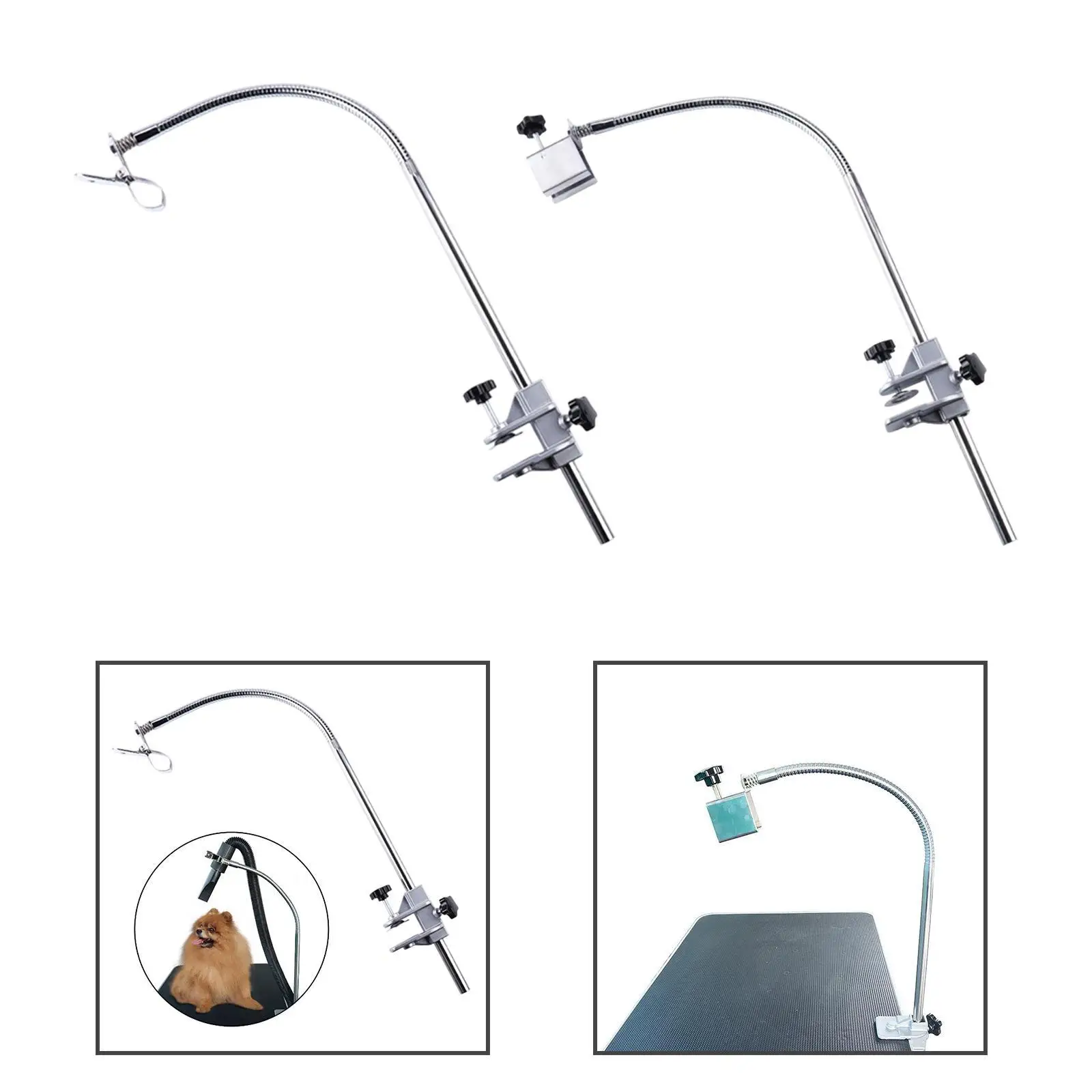 Dog Pet Grooming Table Hair Dryer Stand Holder Hands, Adjustable Flexible Third Arm Hose Tube Holder with Clamp view 3