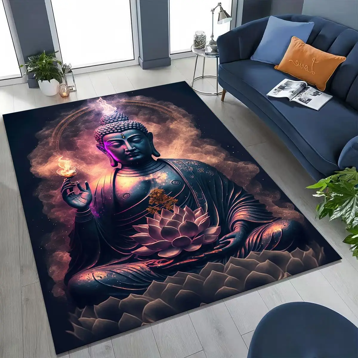 

Faith Solemn Buddha Sakyamuni Flower Rug for Bedroom Living Room Sofa Home Doormat Decor,Large Kids Play Non-slip Floor Mat Gift