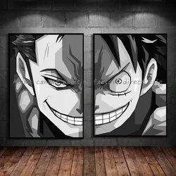Hot-blooded Anime One Piece Luffy Zorro Watercolor Character Poster Suitable for Home Bedroom Decoration Vintage Canvas Painting