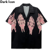 Dark Icon Skeleton Hand Street Shirts for Men Summer Vintage Shirt Short Sleeve