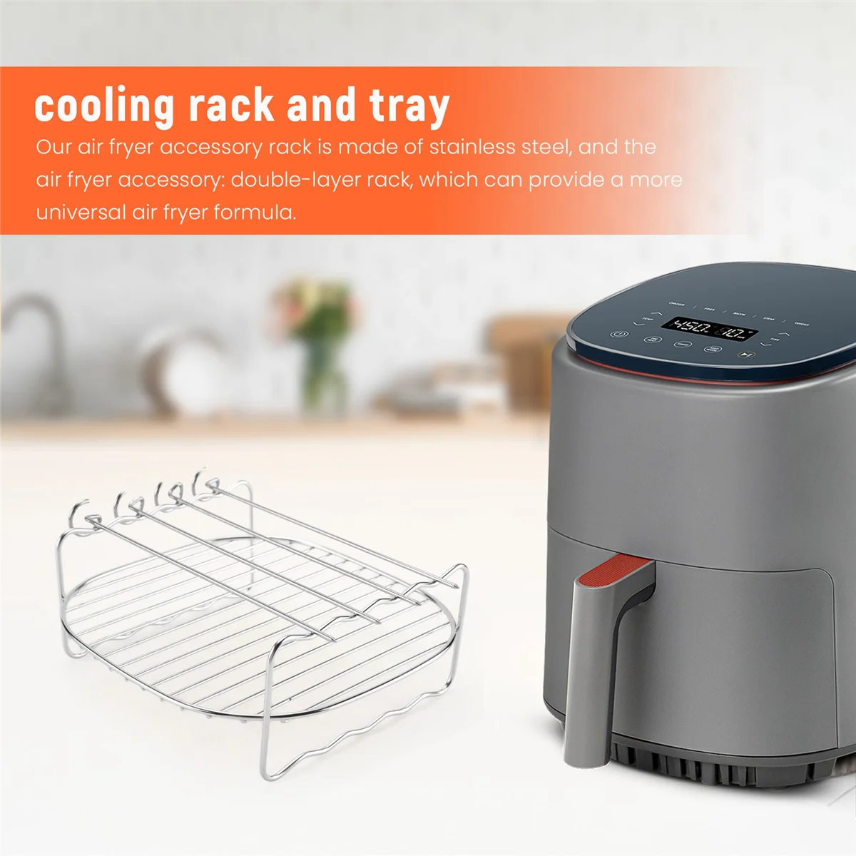 Air Fryer Double Layer Rack, Multi-Purpose Air Fryer Rack, Metal Holder Air Fryer Accessories(7Inch,4Pins)