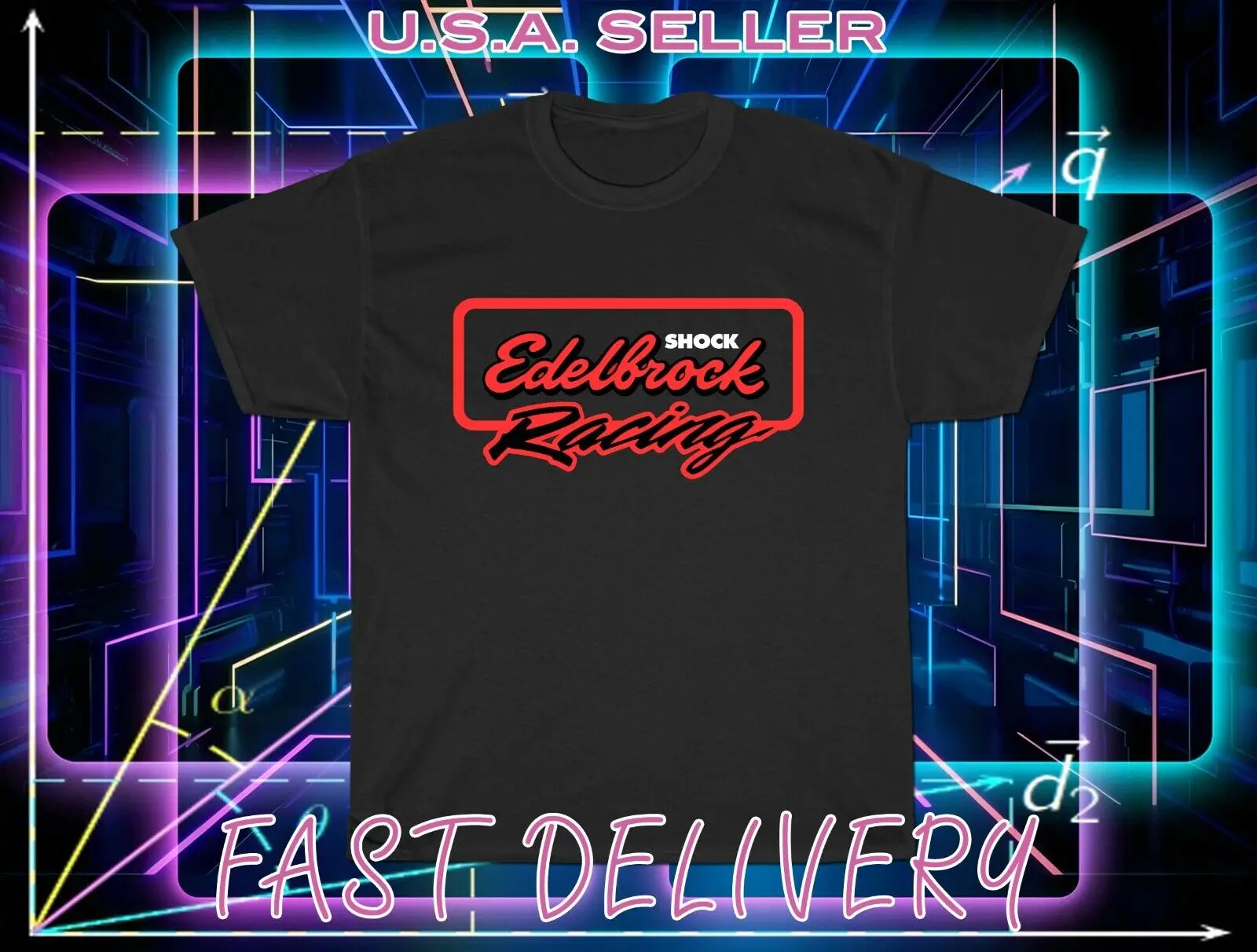 Edelbrock Racing Shock Drag Racing Men's T-Shirt American Tees Shirt Size S-5XL