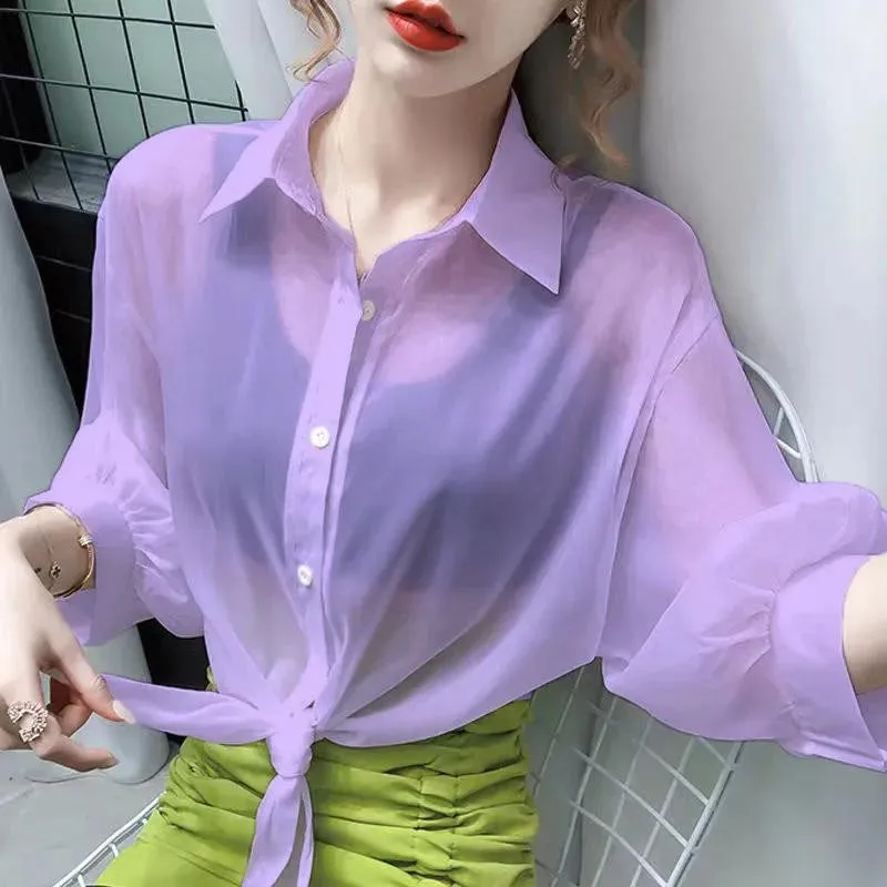 Fashion Women\'s Chiffon Shirts Sunscreen Clothing 2023 New Summer Thin Breathable Shirt Coat Air-Conditioned Shirt Female Shawl