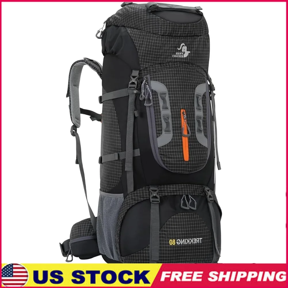 

80L Waterproof Hiking Backpack Lightweight Camping Daypack with Rain Cover Ergonomic Design Adjustable Straps Breathable
