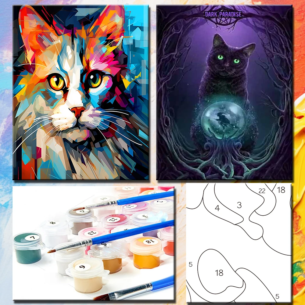 CHENISTORY Paint By Numbers For Adults Colorful Cat Canvas Painting Handpainted Kit Coloring By Numbers For Wall Decoration