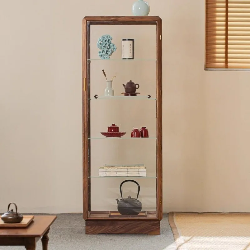 Teak Intelligent Control Wenwan Display Cabinet Transparent Multi-layer Large Capacity Simple New Chinese Style with Light