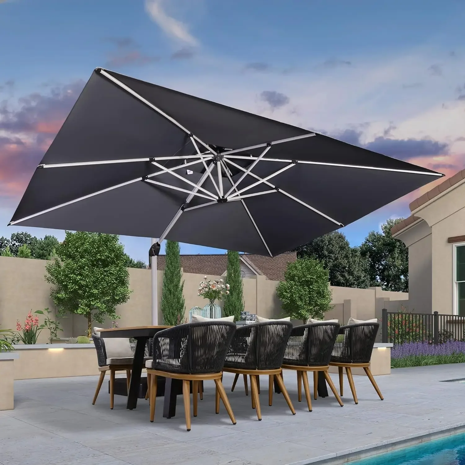 

10' X 13' Patio Outdoor Rectangle Large Cantilever Umbrella Windproof Offset Heavy Duty Sun Umbrella