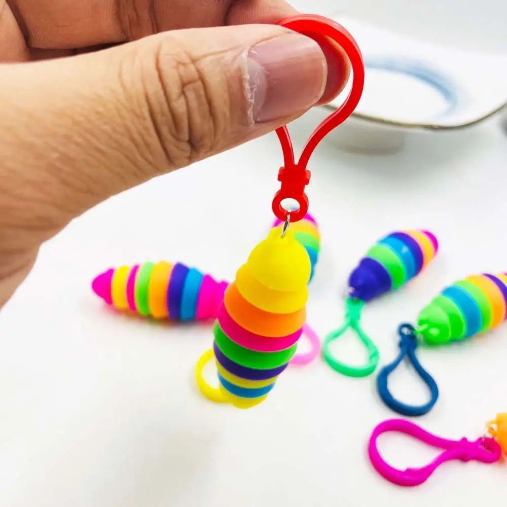 Relieve Stress Anti-Anxiety Snail Caterpillar Key Chain Relieve Stress Keyring Squeeze Sensory Toys Mini Finger Slug pendant