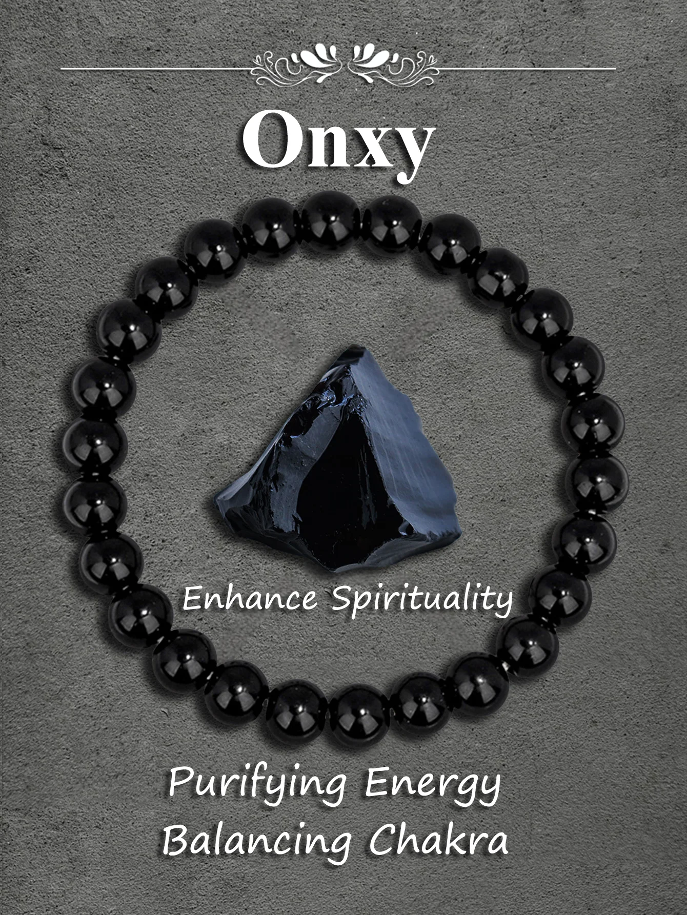 Reiki Natural Black Onyx Stone Bead Bracelet for Protection Energy Balance Stress Relief & Courage Good Luck Empowerment Jewelry