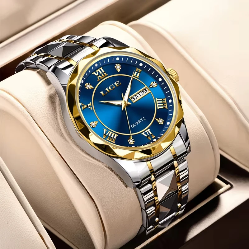 Lige novo relógio de ouro feminino relógios senhoras criativo aço pulseira relógios feminino à prova dwaterproof água relogio feminino + caixa