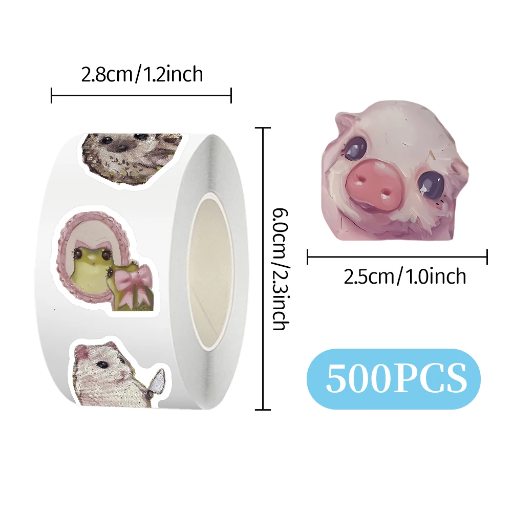 500pcs/Roll Cartoon Oil Painting Animal Doodle Sticker Roll DIY Creative Decorative Notebook Water Cup Mobile Phone Case Gifts