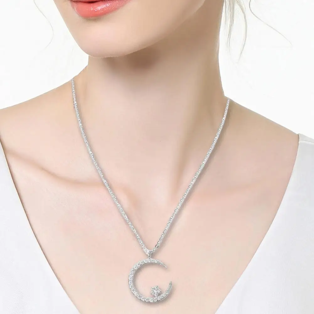 Durable Moon Pendant Moon Star Necklace Cubic Zirconia Pendant Jewelry Dainty Gift for Women Teen Girls Elegant Evening